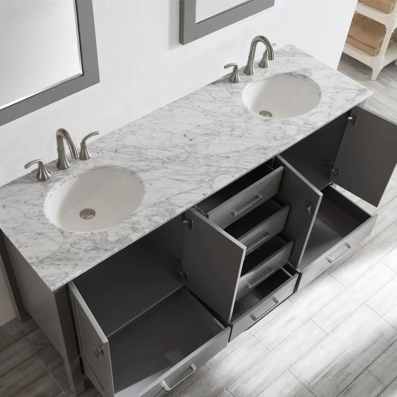 New Design Solid Wood 72" White Double Bathroom Vanity Cabinet