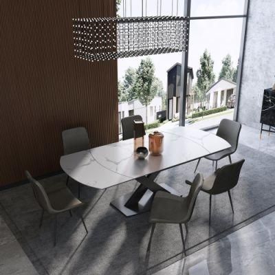 Modern Home Steel Dining Restaurant Table with PU Leather/ Lint Fabric Chair