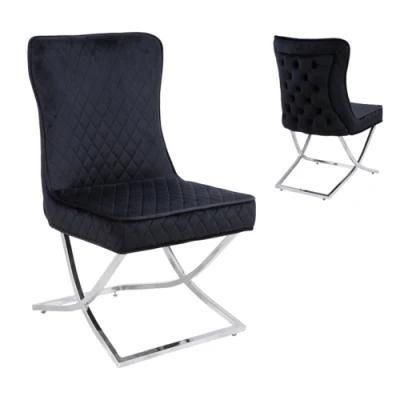 Modern Simple X Chrome Plated Metal Leg Dining Chair