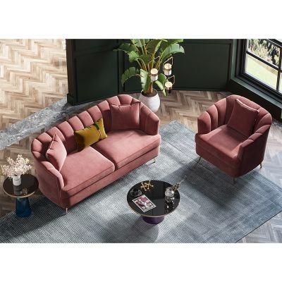 Modern Well Sell Home Household Apartment Pink Fabric Soft Cushion Leisure Seater Sectional Living Room Sofas with Golden Legs