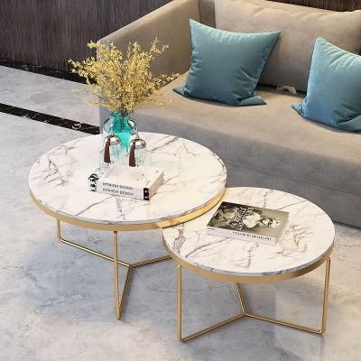 2021 Newest Modern Simple Style Nesting Gold Round Marble Coffee Table