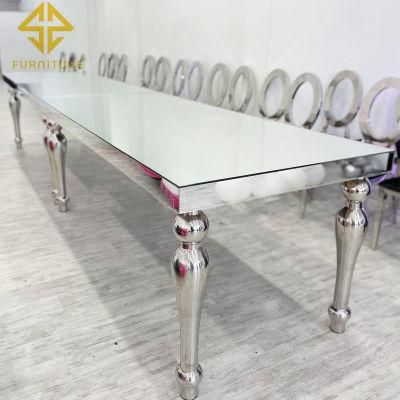 Luxury 10 Seater Stainless Steel Golden Legs Long Wedding Table