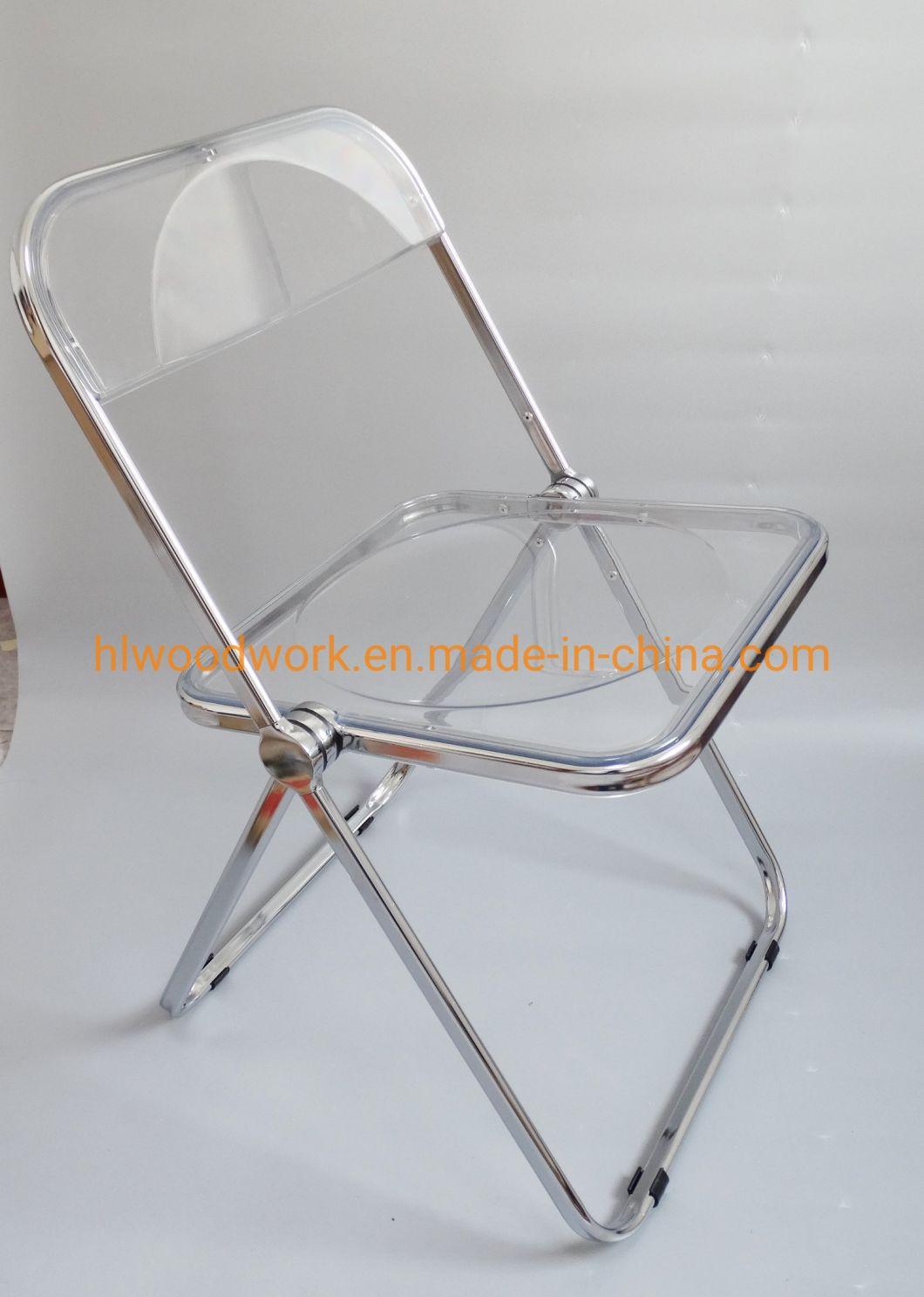 Modern Transparent Pink Folding Chair PC Plastic Resteraunt Chair Chrome Frame Office Bar Dining Leisure Banquet Wedding Meeting Chair Plastic Dining Chair