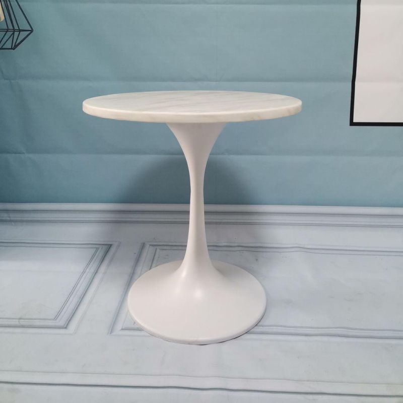 Hotel Luxury Modern Stainless Steel Metal Leg Small Circle Round White Marble Top Side Table