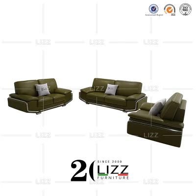 Leisure Contemporary Home Office Furniture Stainless Steel Leg European Living Room Genuine Leather Sofa