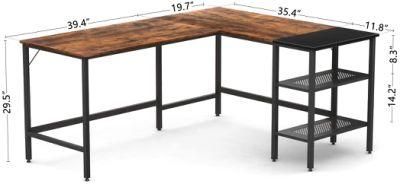 L-Shaped Computer Desk Writing Study Table with Storage Shelves Industrial Office Corner Desk