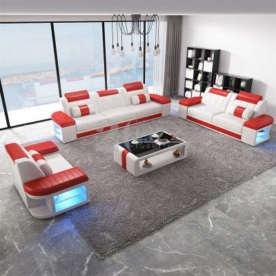 New Design Home Furniture Set Modern LED Leisure Genuine Leather Sectional Sofa
