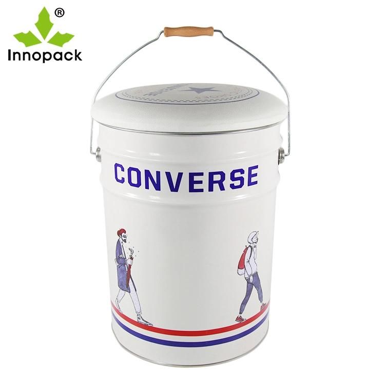 20L Printed Metal Tin Stool Bucket Chair Storage Bar Chair with PU Cushion