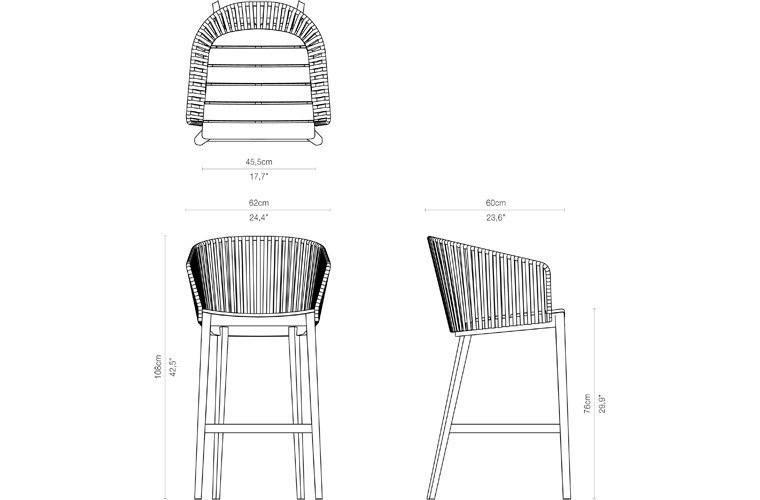 Tall Teak Wood Bar Stool with Black Rope Weaving Back