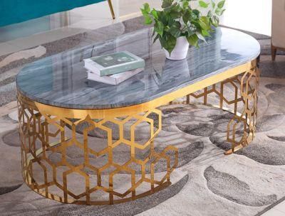 Modern Hotel Table European Style Metal Frame Tempered Oval Glass Center Coffee Table