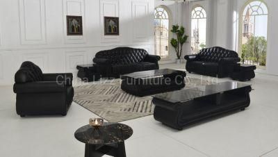 Modern Living Room Leisure Luxury 1+2+3 Genuine Leather Chesterfield Sofa with Coffee Table
