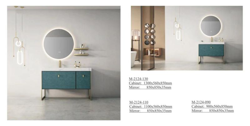 New Design Luxury Bathroom Furniture with Stainless Steel Legs&Round LED Mirror