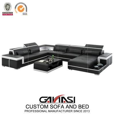 Divan Soffor Furniture with Black Leather LED Sofa