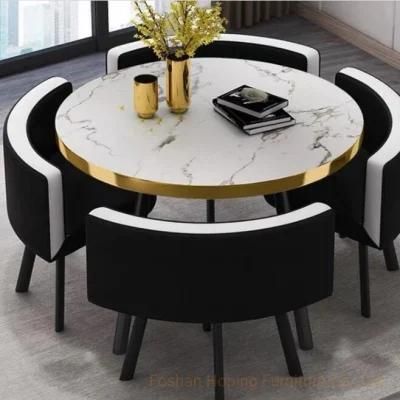 Hotel New Design Wood White Dining Room Furniture Set 4 6 8 Chairs Wooden Marble Top Restaurant Coffee Table and Chair