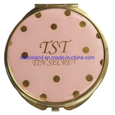 Custom Logo Double Compact Cosmetic Makeup Round Pocket Purse Magnification Jewel Mirror
