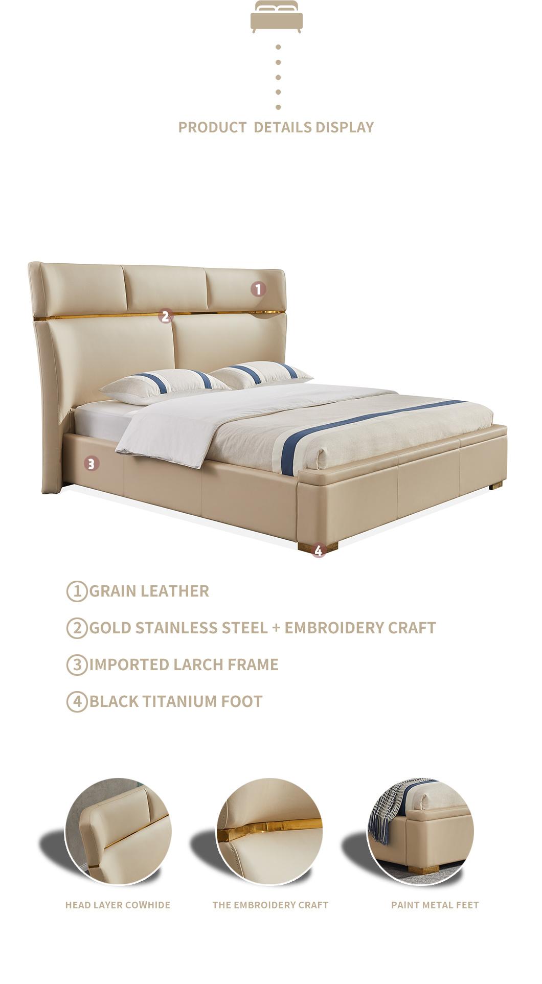 High End Double Bed Luxury Leather Bed Set Modern Bedroom Furniture