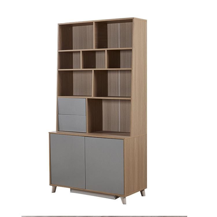 Modern Style Simple Design Wooden Bookcase Brown Storage MDF Book Shelf with Doors Office Furniture