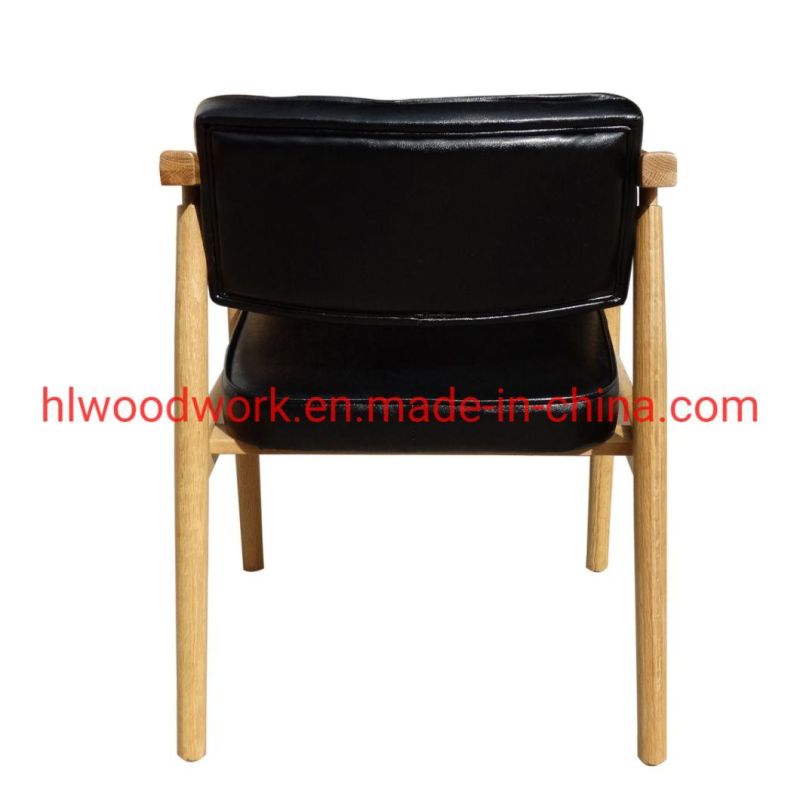 Leisure Chair Dining Chair Oak Wood Frame Natural Color Black PU Cushion Wooden Chair furniture Resteraunt Furniture