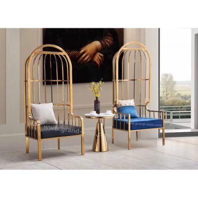 Modern Italian Design Living Room Birdcage High Back Golden Steel Chair
