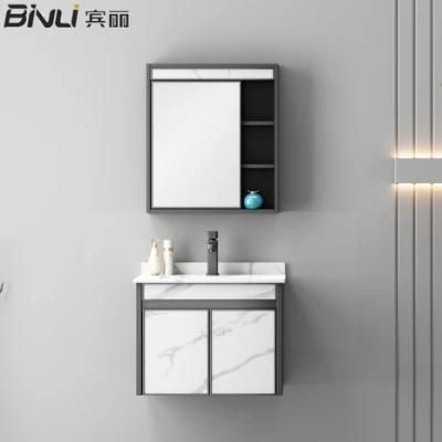Aluminum 80mm Width Modern Design Artificial Marble Countertop Bathroom Cabinet Vanity Furniture