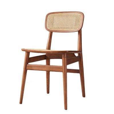 Hot Sales Nordic Style Natural Wooden Rattan Seat Cane Dining Chair Cafe Restaurant Bar Living Room Furniture