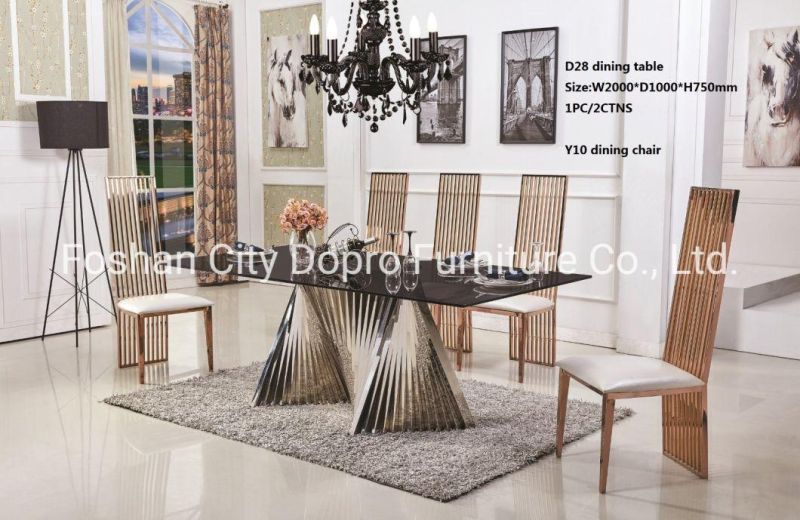 Dopro Popular Stainless Steel Polished Rose Gold High Back Dining Chair Y10, Multiple Tubes, with PU Upholstery