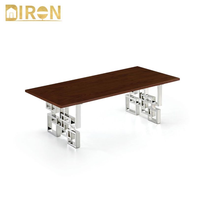 Factory Modern Restaurant Home Dinner Kitchen Furniture Stainless Steel in Chrome Color MDF Top Dining Table