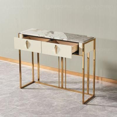Living Room Hallway Modern Gold Stainless Steel Marble Console Table