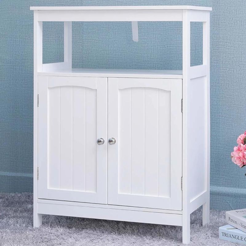 Antique Furniture White Wooden Storage Cabinet Living Room Furniture with 2 Doors and 1 Adjustable Shelf