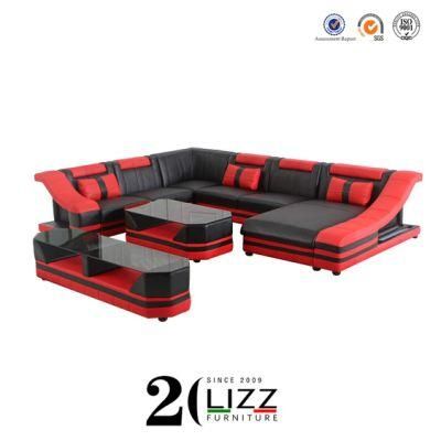 Us Hot Home Living Room Furniture Premium Leather Sofa with Coffee Table &amp; TV Stand &amp; LED Lights