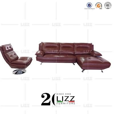 Contemporary Home Hotel Furniture Stainless Steel Leg European Living Room Sectional Genuine Leather Sofa