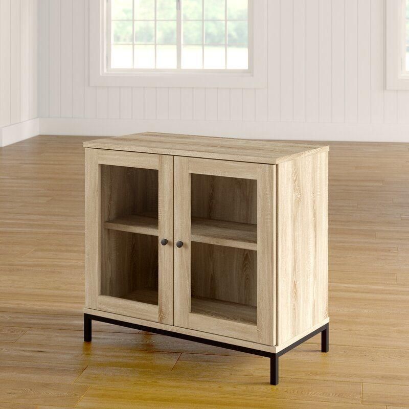 Modern Antique Furniture Oak 2 Door Accent Storage Cabinet Living Room Furniture with Glass Door