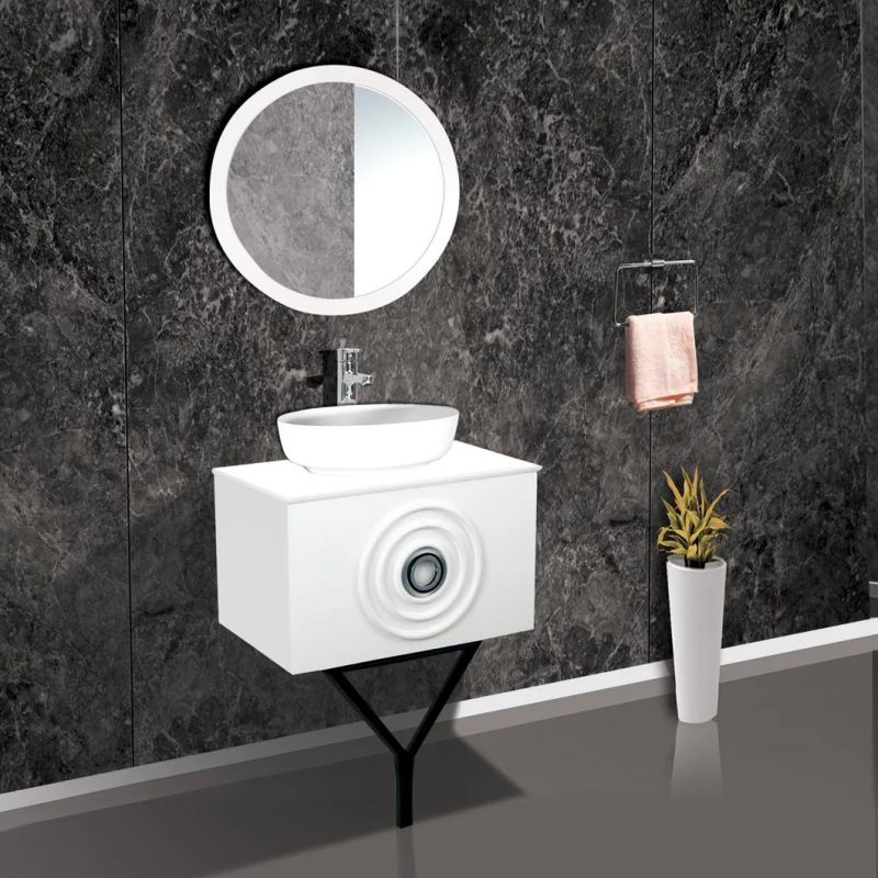 Black and White PVC Bathroom Cabinet with Mirror and Ceramic Sink