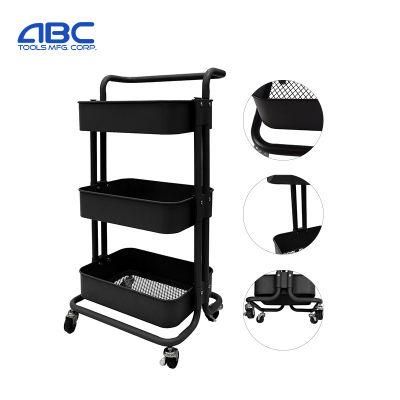 3-Tier Rolling Metal Storage Organizer Mobile Storage Cart for Kitchen with Caster Wheels