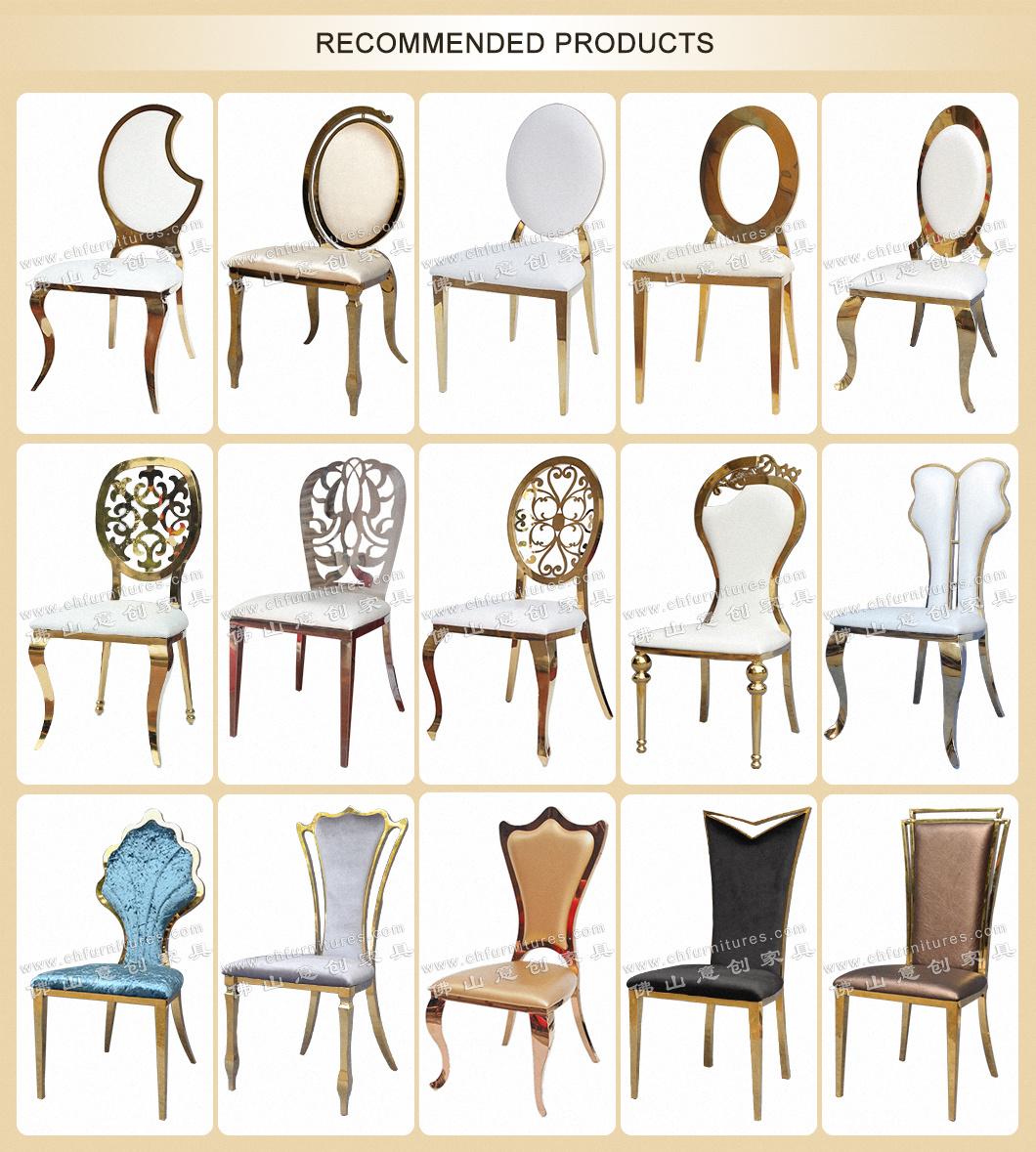 YCX-SS26-01 Comfortable High Density Foam Rsoe Gold Stainless Wedding Chair Round Back