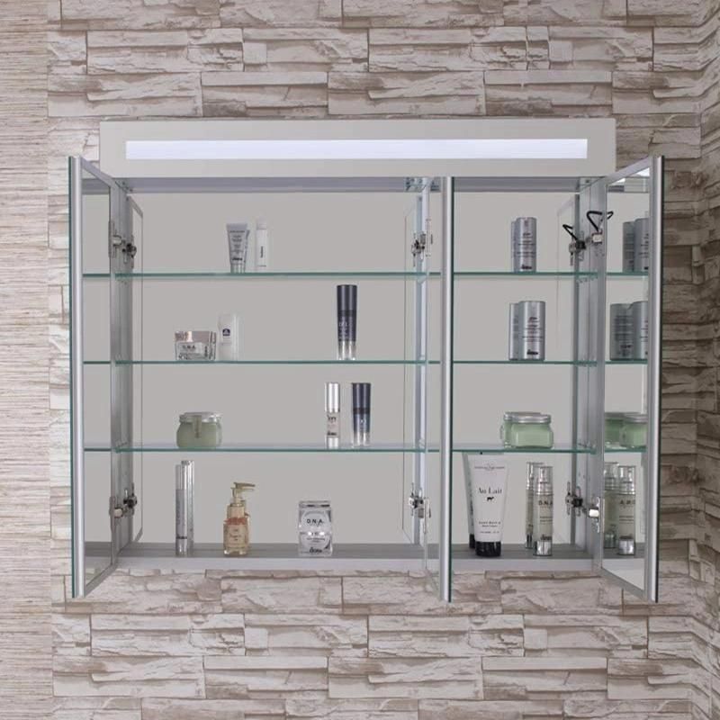 Modern Style Bathroom Mirror Cabinet Wall Mounted Medicine Cabinet with LED Light& Ajustable Glass Shelf