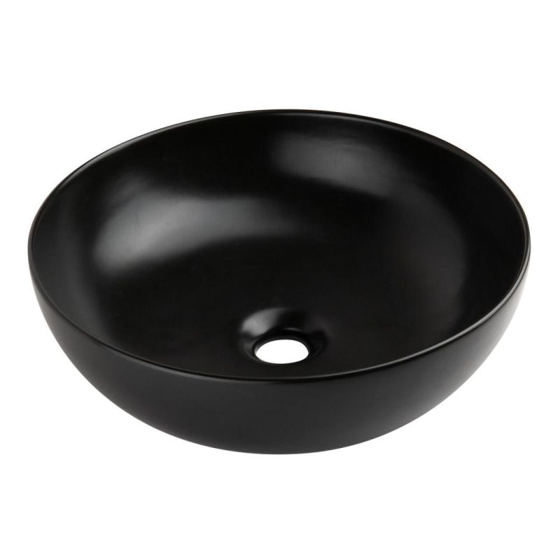 Modern Style Lavatory Matte Black 15 Inch 40 Cm Wide Bathroom Sanitary Ware Cloakroom Ceramic Granity Round Shape Black Vessel Furniture