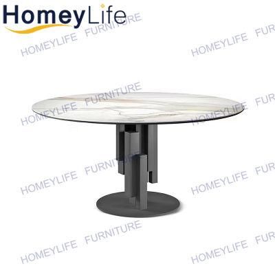 Circle Restaurant Furniture Stainless Steel Marble Dining Table with Chairs Furniture