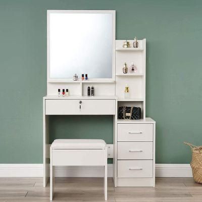 Corner Vanity Makeup Desk Dressing Table with Tri-Folding Mirror Makeup Vanity Table for Girls