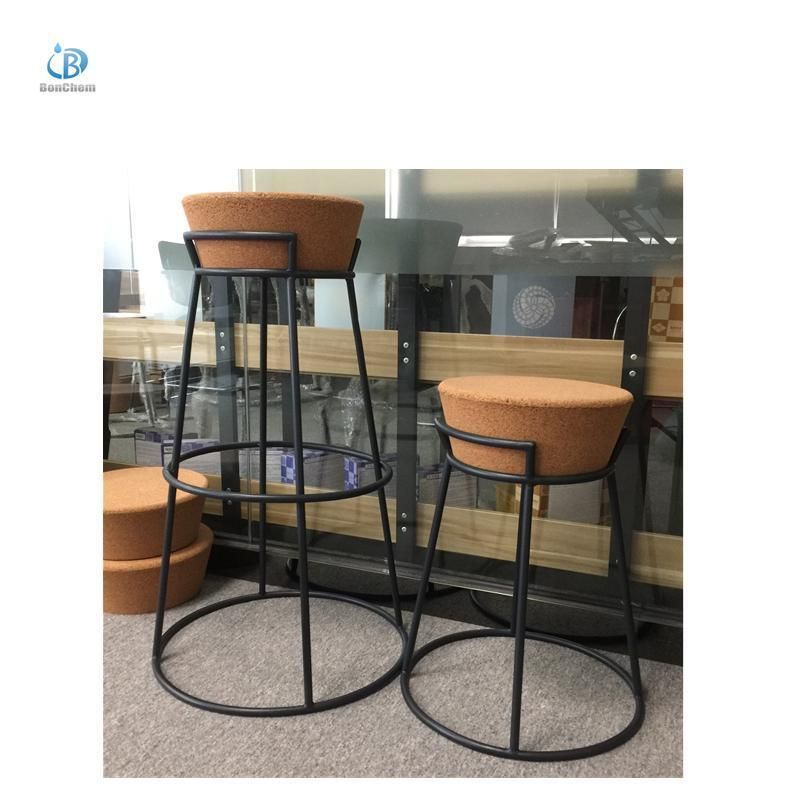 Modern High Metal Industrial Wooden Cork Chair Bar Stool with Metal Legs for Coffee Shop