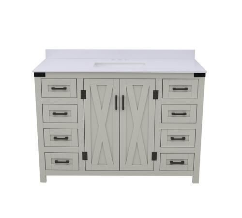 24"W X 22"D White Vanity and Gray Natural Marble Vanity Top with Rectangular Undermount Bowl
