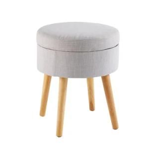 Modern Wooden Fabric Home Hotel Office Living Room Furniture Round Storage Stool Kids Ottoman Dining Chair