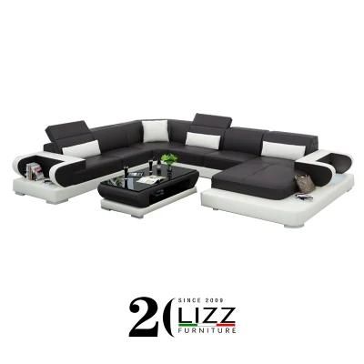 European Design Modern Living Room Furniture Sectional Genuine Leather LED Sofa