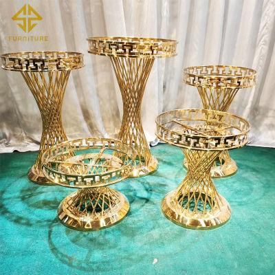 Modern Wedding Furniture Gold Design Stainless Steel Round Cake Table Set