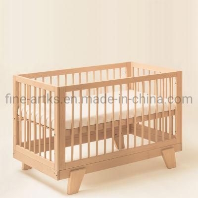 Custom Adjustable Height Natural Solid Wooden Bed Newborn Baby Playpen Cot