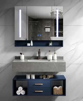 2022 New Marble Top Melamine Bathroom Vanity with LED Mirror Cabinet