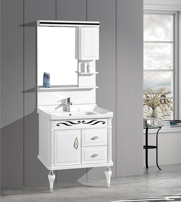 Hot Sale PVC Board Plywood with Melamine Bathroom Cabinet Floor Mounted with Soft Closing Drawer and Door Bathroom Vanity