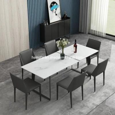 Modern Luxury Dining Room Furniture Set Metal Base Marble Square Extendable Dining Table