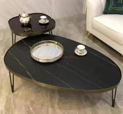 Modern Furniture Double Pieces Leaf Shape Design Black Steel with Glass Top for Home Restaurant, Hotel