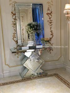 Modern Crystal Silver Floating Mirror Furniture with V Shape Console Table